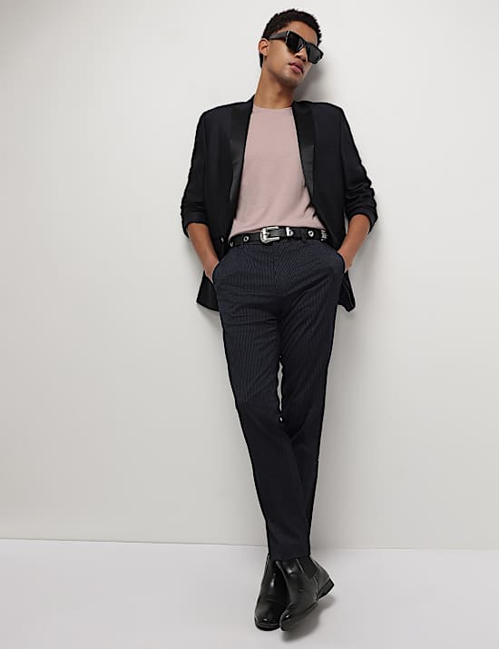 Mid Waist Pinstripe Slim Fit Trousers