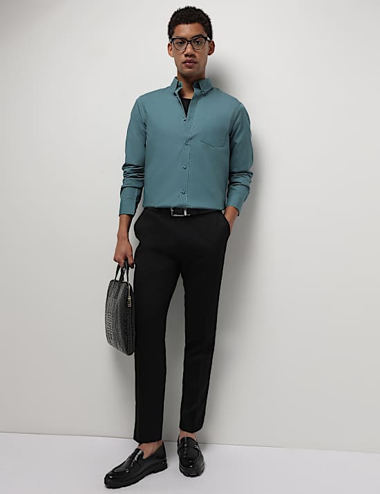 Mid Waist Slim Fit Textured Trousers