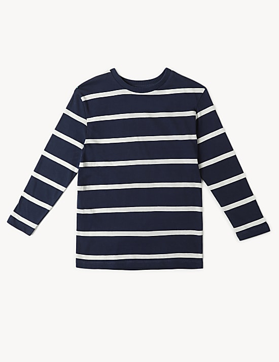 Cotton Mix Stripes Round Neck T-Shirt
