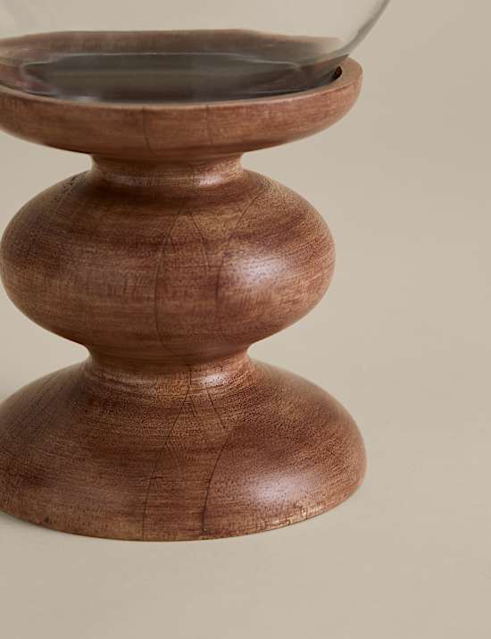 Bobbin Wooden Hurricane Candle Holder
