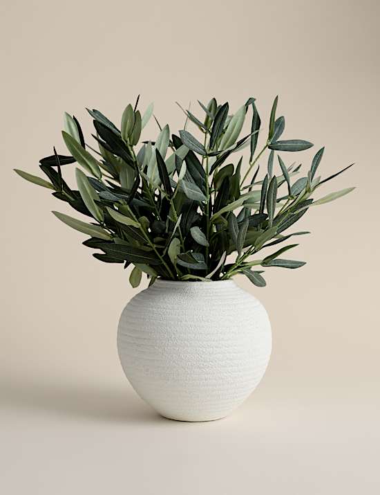 Arrangement artificiel tiges d&rsquo;olivier en pot en c&eacute;ramique