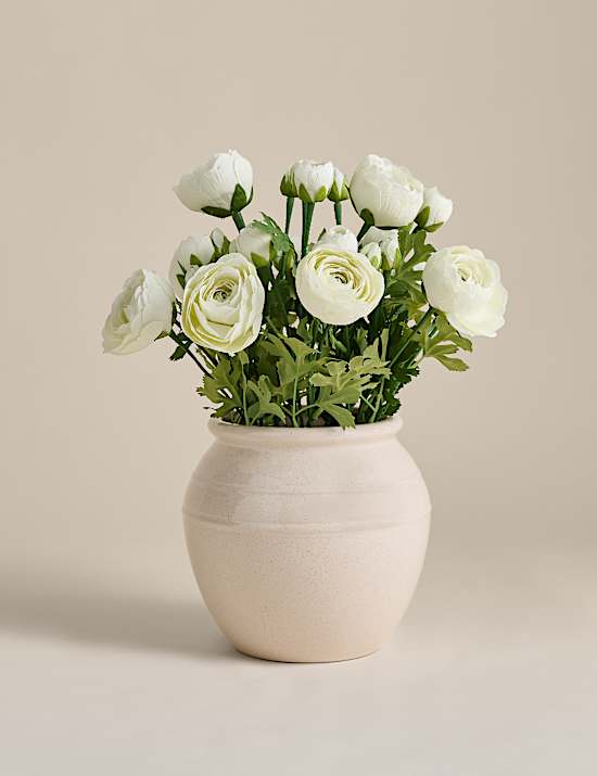 Artificial Ranunculus Arrangement in Ceramic Pot