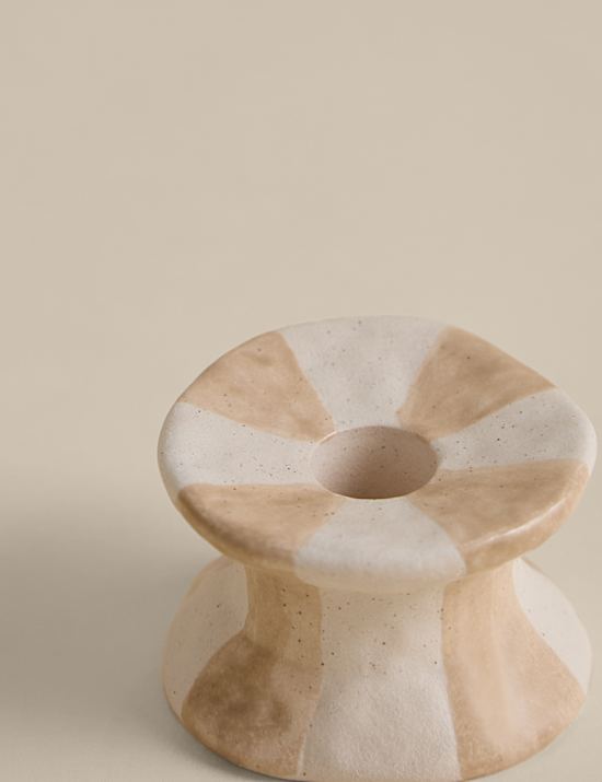 3 Pack Striped Ceramic Dinner Candle Holders