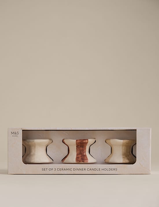 3 Pack Striped Ceramic Dinner Candle Holders