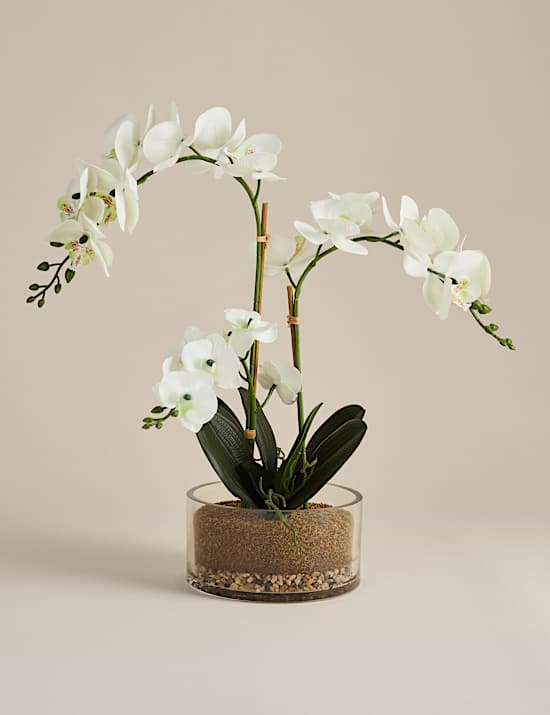 Artificial Large Orchid in Glass Pot