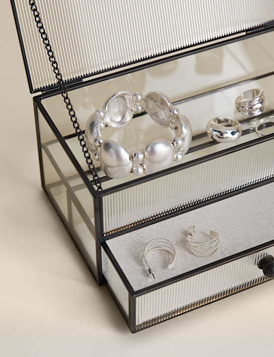 Ribbed Glass Drawer Trinket Box