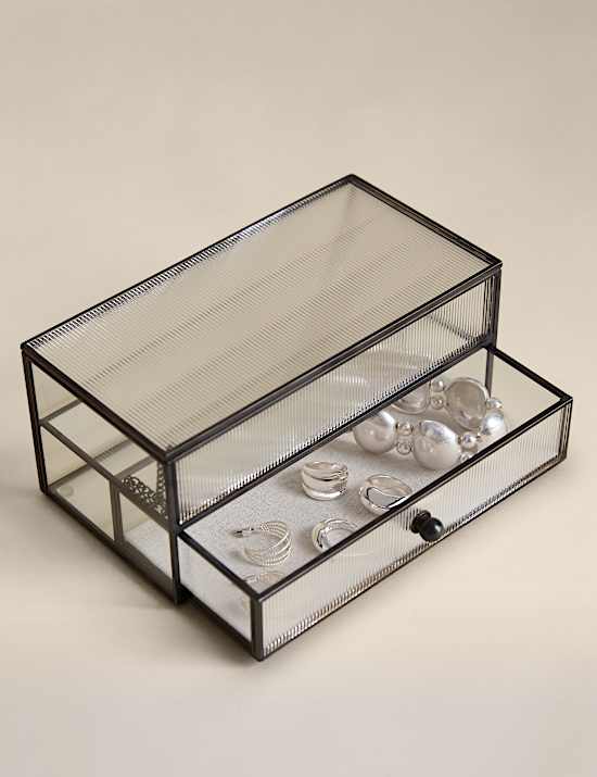 Ribbed Glass Drawer Trinket Box