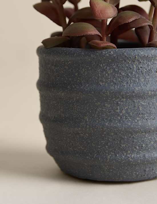 Artificial Mini Succulent in Ridged Concrete Pot
