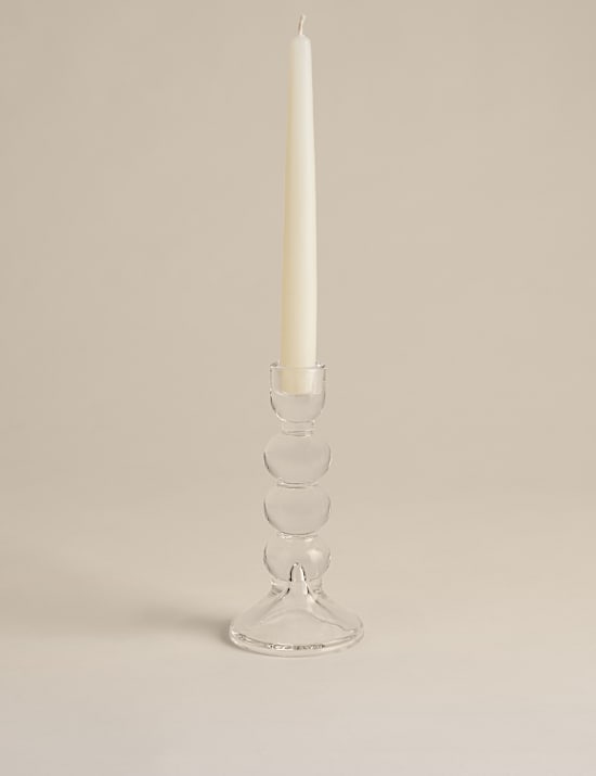 Hoge tafelkandelaar van gebobbeld glas