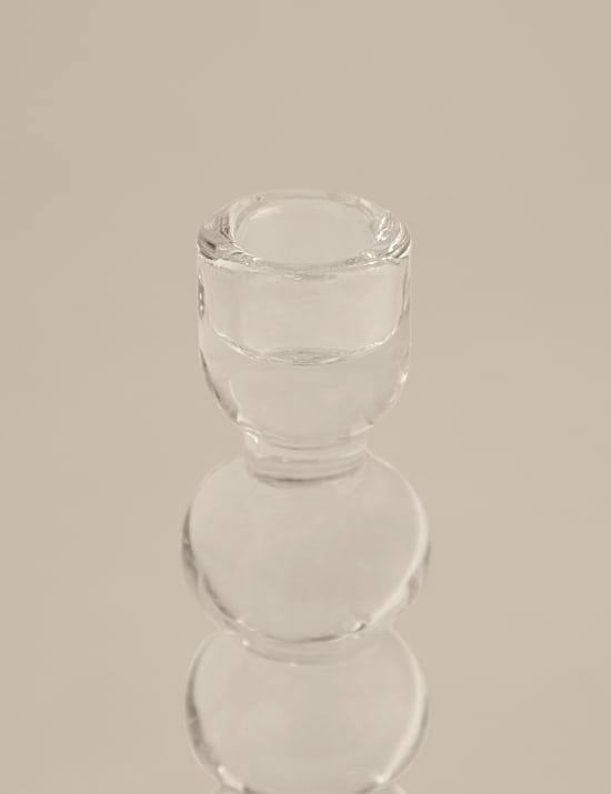 Hoge tafelkandelaar van gebobbeld glas