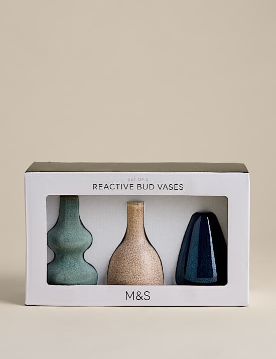 Set van 3 keramieken knopvazen met reactief glazuur