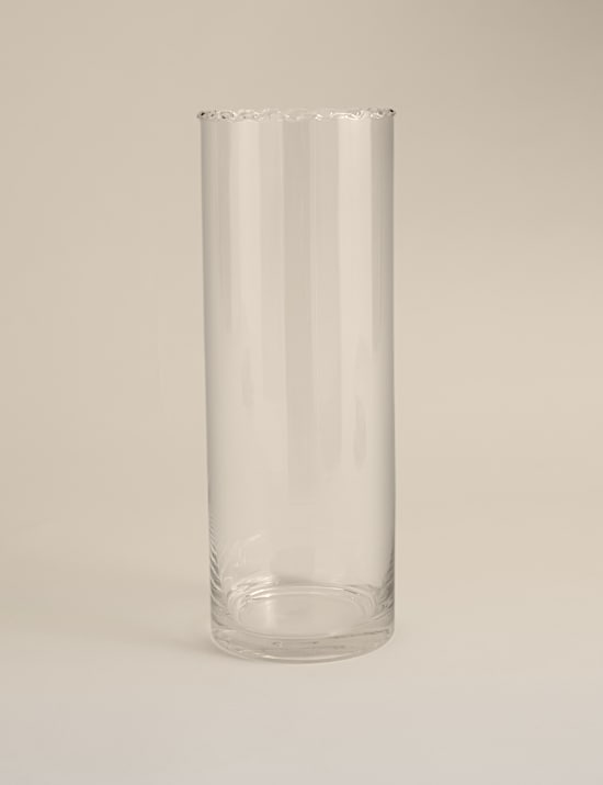 Large Cylinder Frill Top Glass Vase
