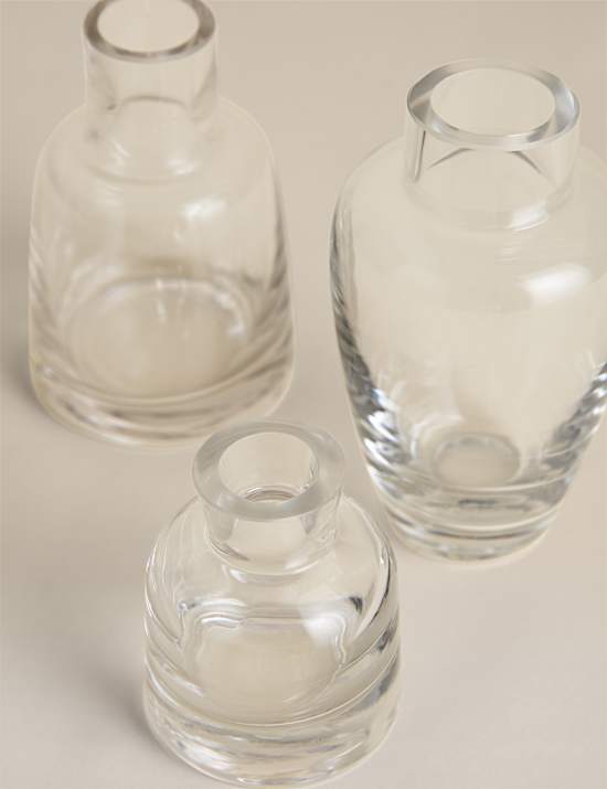 Set of 3 Clear Glass Bottle Vases