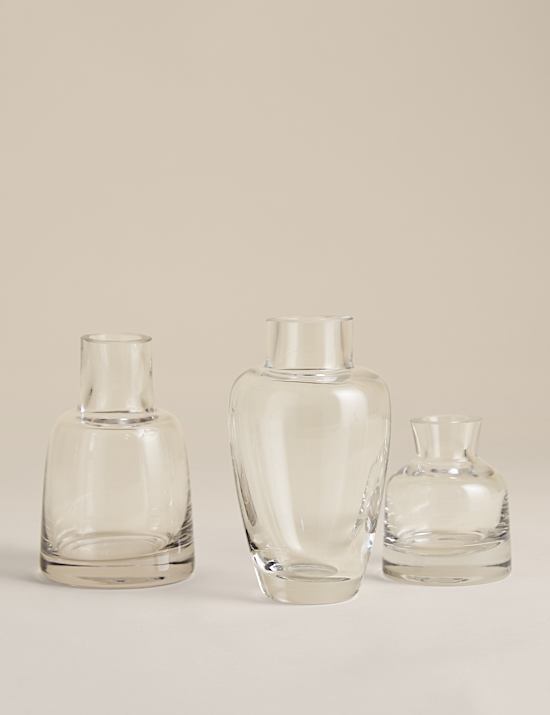 Set of 3 Clear Glass Bottle Vases