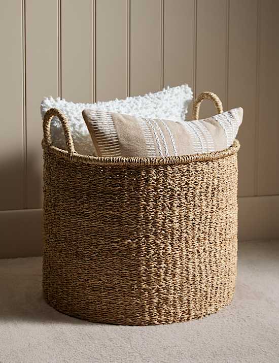 Velký kulatý úložný košík s motivem mořské trávy