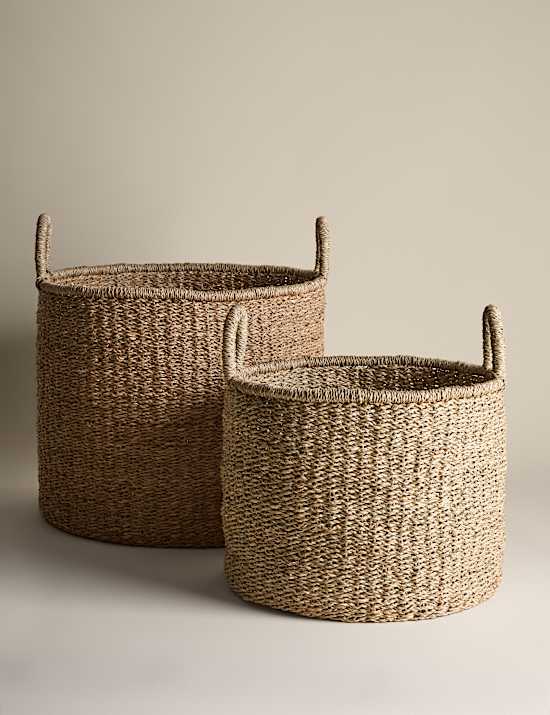 Velký kulatý úložný košík s motivem mořské trávy