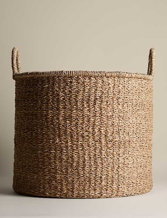 Velký kulatý úložný košík s motivem mořské trávy