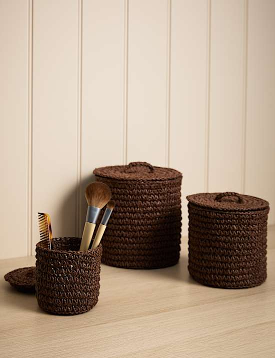 Set of 3 Raffia Small Lidded Pots