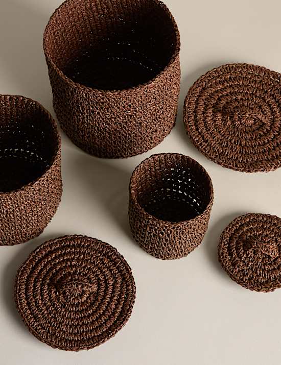 Set of 3 Raffia Small Lidded Pots