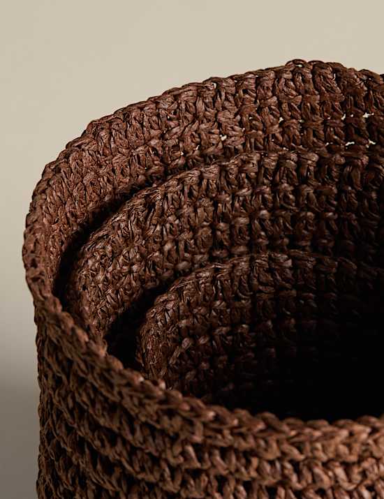 Set of 3 Raffia Small Lidded Pots