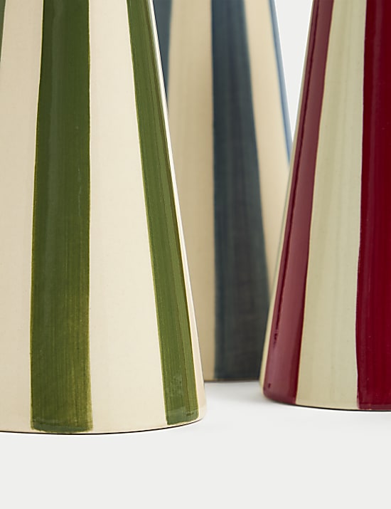 Set of 3 Striped Ceramic Dinner Candle Holders