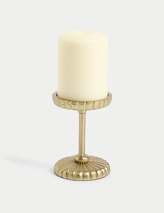 Ridged Metal Pillar Candle Holder
