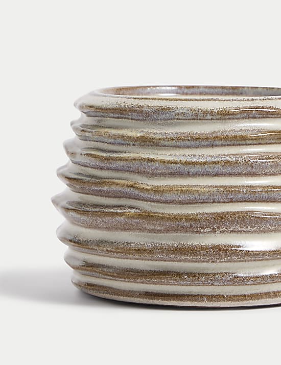 Ridged Ceramic Pillar Candle Holder