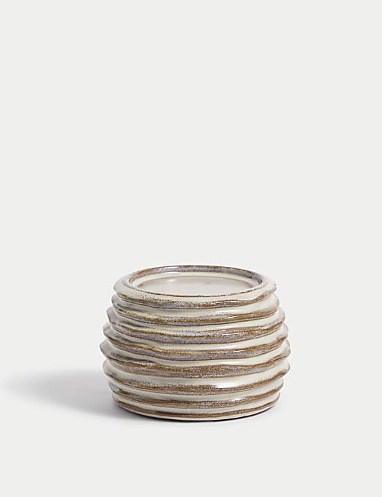 Ridged Ceramic Pillar Candle Holder