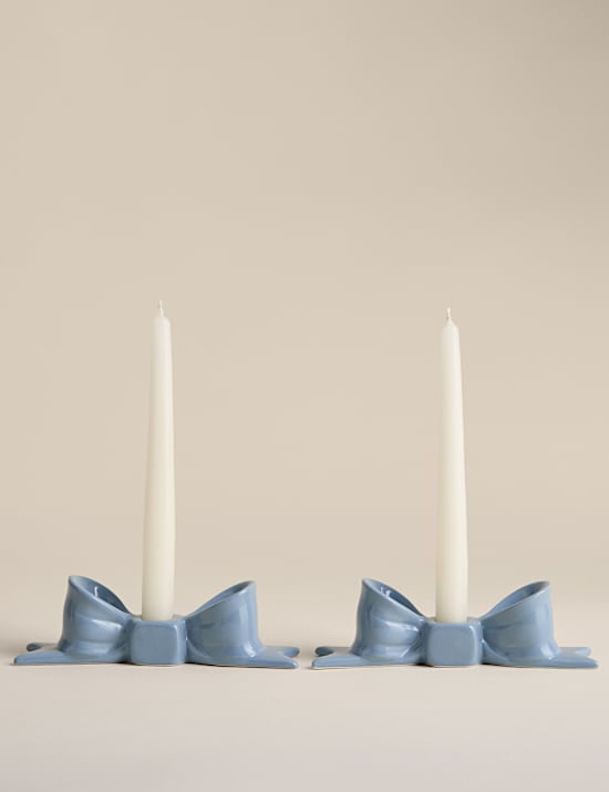 2pk Bow Ceramic Dinner Candle Holders