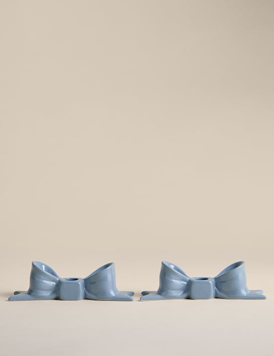 2pk Bow Ceramic Dinner Candle Holders