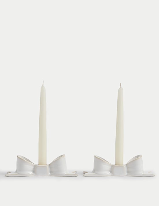 2pk Bow Ceramic Dinner Candle Holders
