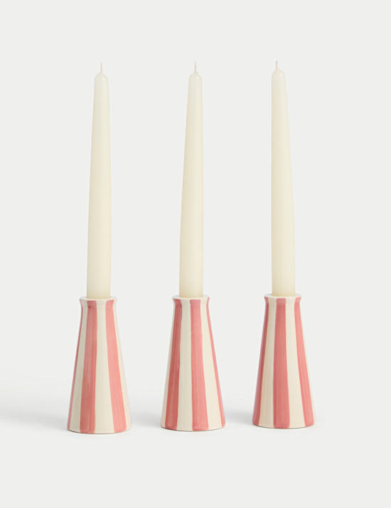 Set of 3 Striped Dinner Candle Holders
