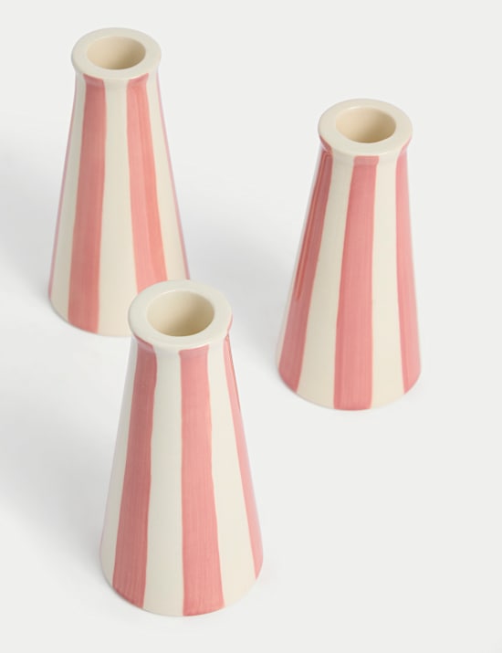 Set of 3 Striped Dinner Candle Holders
