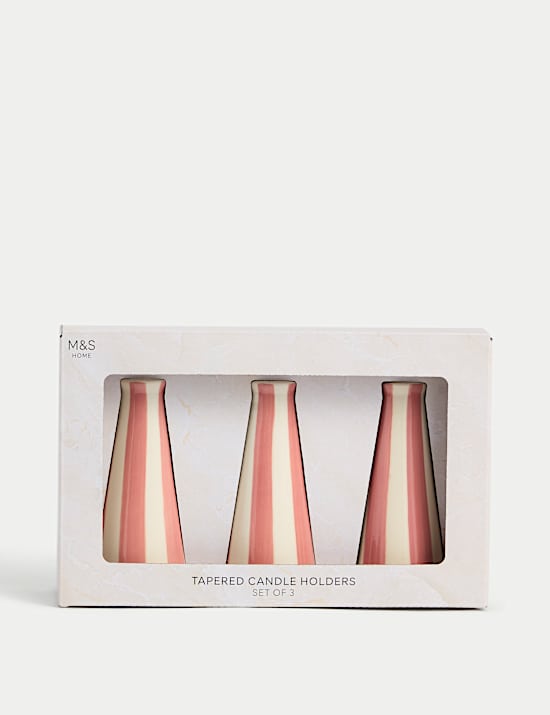Set of 3 Striped Dinner Candle Holders
