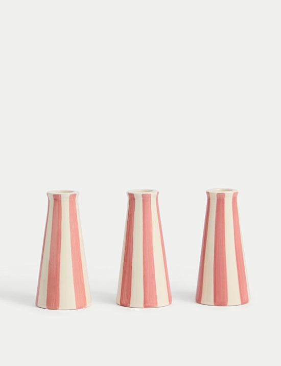 Set of 3 Striped Dinner Candle Holders