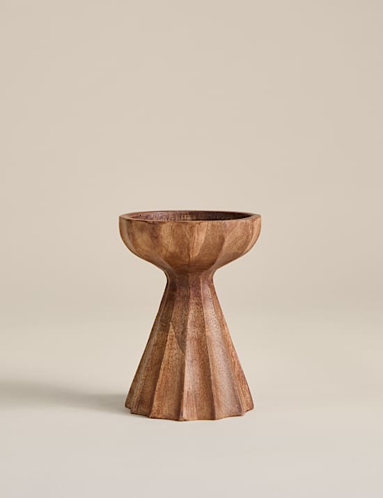 Ridged Wood Tall Pillar Candle Holder