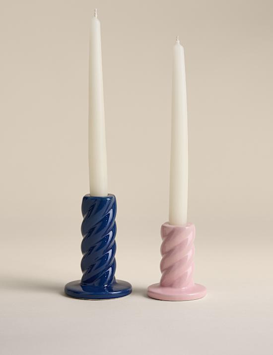 Set of 2 Twist Ceramic Candle Holders