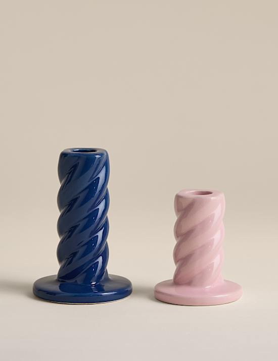Set of 2 Twist Ceramic Candle Holders