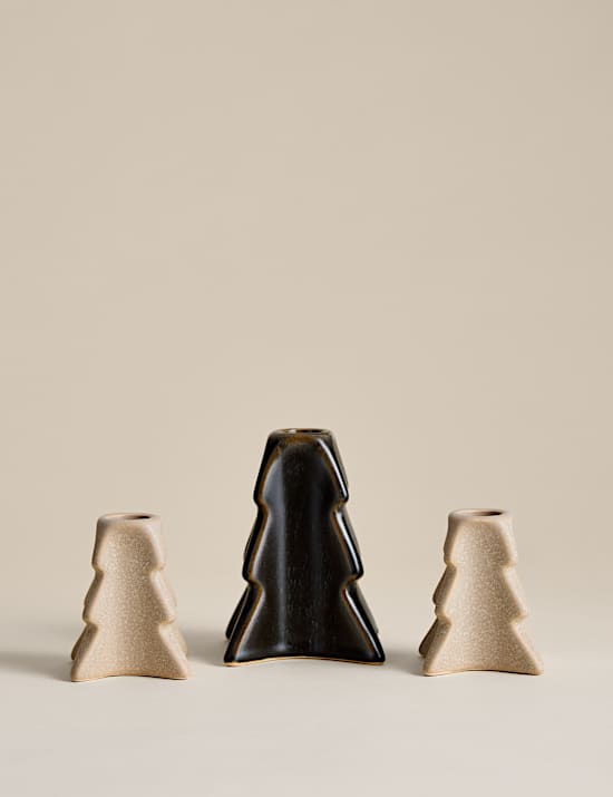 Set of 3 Tree Ceramic Candle Holders