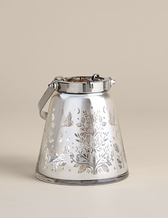 Woodland Scene Glass & Metal Lantern