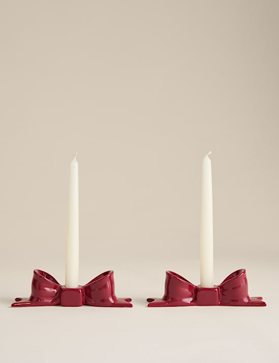 2pk Bow Ceramic Dinner Candle Holders