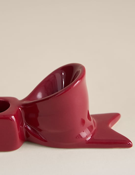 2pk Bow Ceramic Dinner Candle Holders