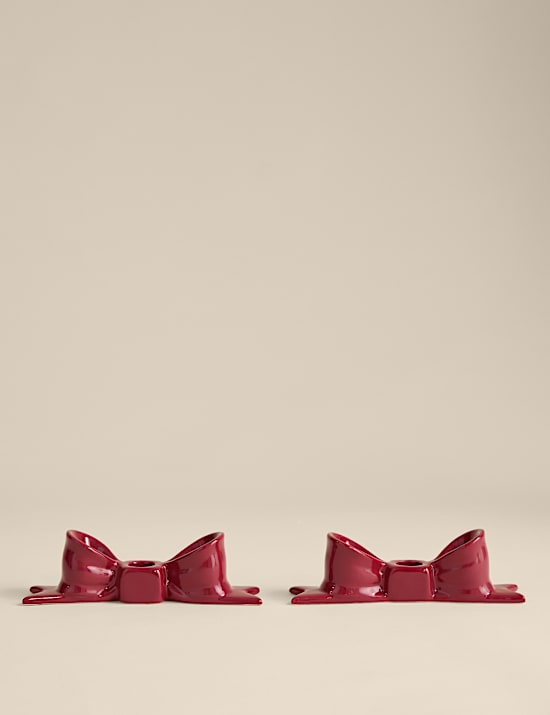 2pk Bow Ceramic Dinner Candle Holders