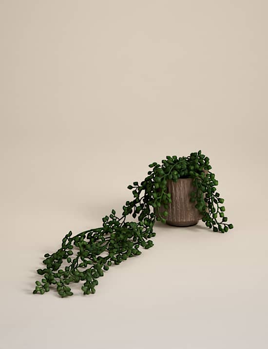Artificial String of Pearls in Textured Ceramic Pot