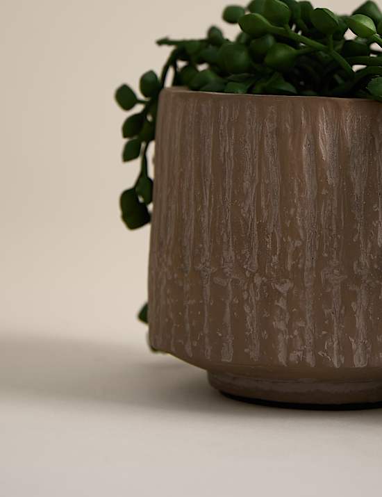 Artificial String of Pearls in Textured Ceramic Pot