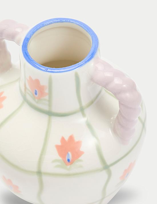 Petit vase bouteille en c&eacute;ramique &eacute;maill&eacute;e &agrave; motif fleuri