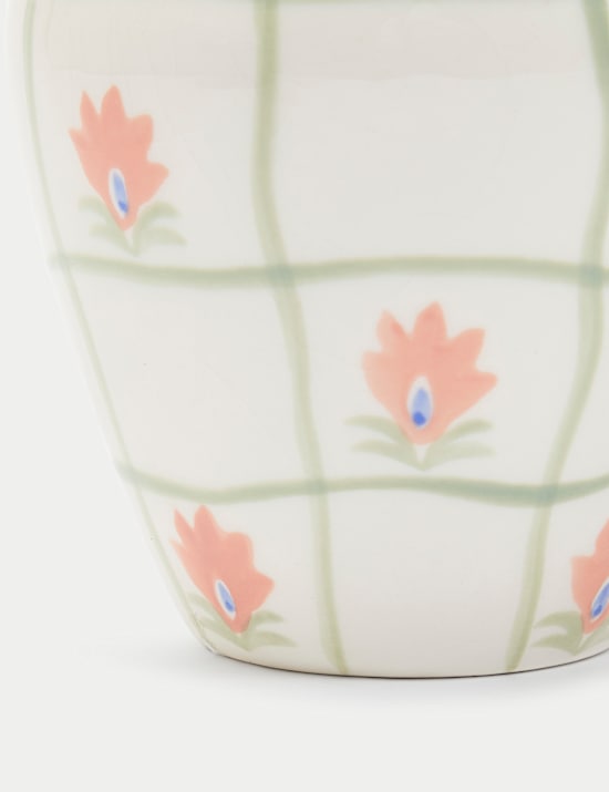 Petit vase bouteille en c&eacute;ramique &eacute;maill&eacute;e &agrave; motif fleuri