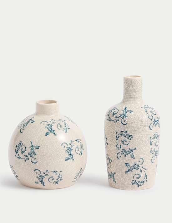 Set of 2 Floral Ceramic Bud Vases