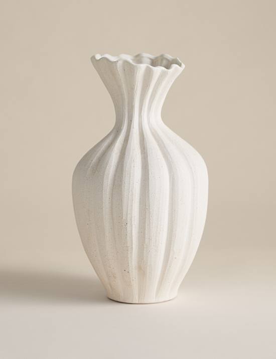 Large Fluted Neck Ceramic Vase