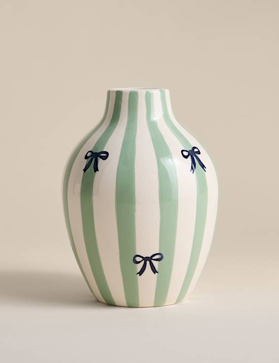 Striped Bow Crackle Glaze Ceramic Vase